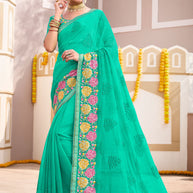 Turquoise Chiffon Saree with Classy Lace Border - Laadlee