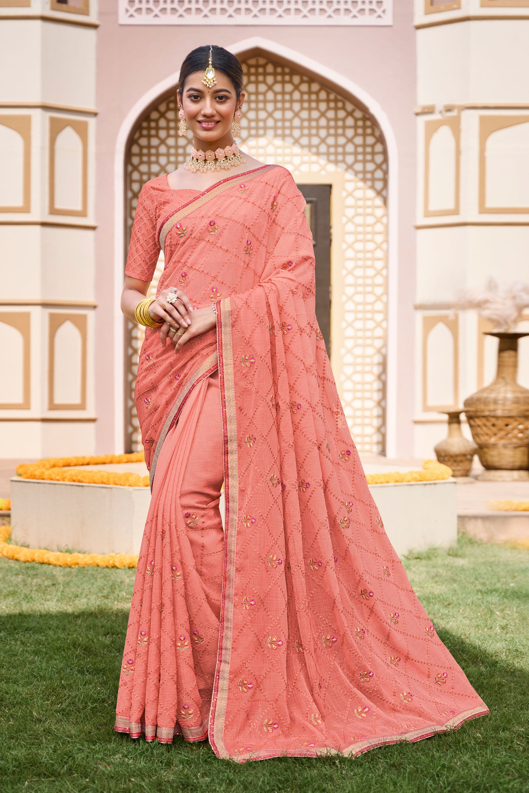 Laxmipati Laadlee N-2311 Chiffon Peach Saree