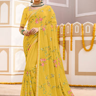 Yellow Chiffon Saree with Classy Lace Border - Laadlee