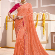 Peach Chiffon Saree with Classy Lace Border - Laadlee