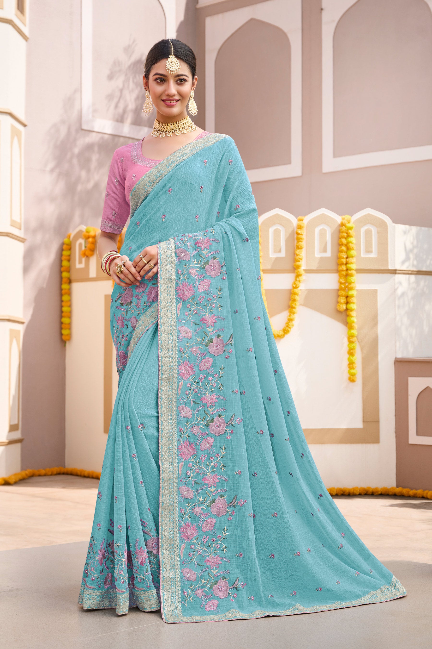 Laxmipati Laadlee N-2314 Chiffon Light Blue Saree