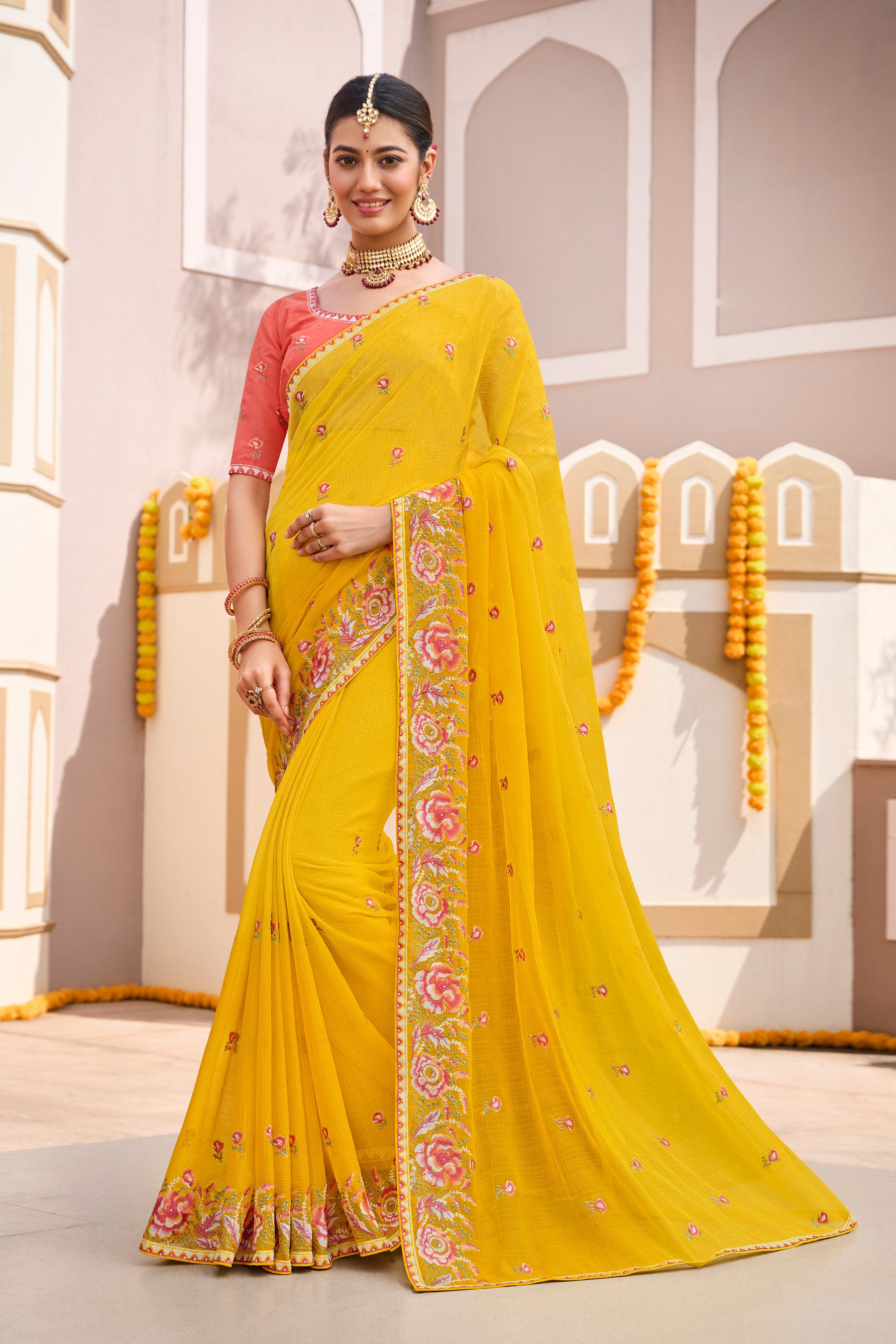 Laxmipati Laadlee N-2315 Chiffon Yellow Saree