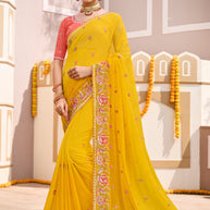 Laxmipati Laadlee N-2315 Chiffon Yellow Saree