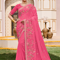 Pink Chiffon Saree with Classy Lace Border - Laadlee