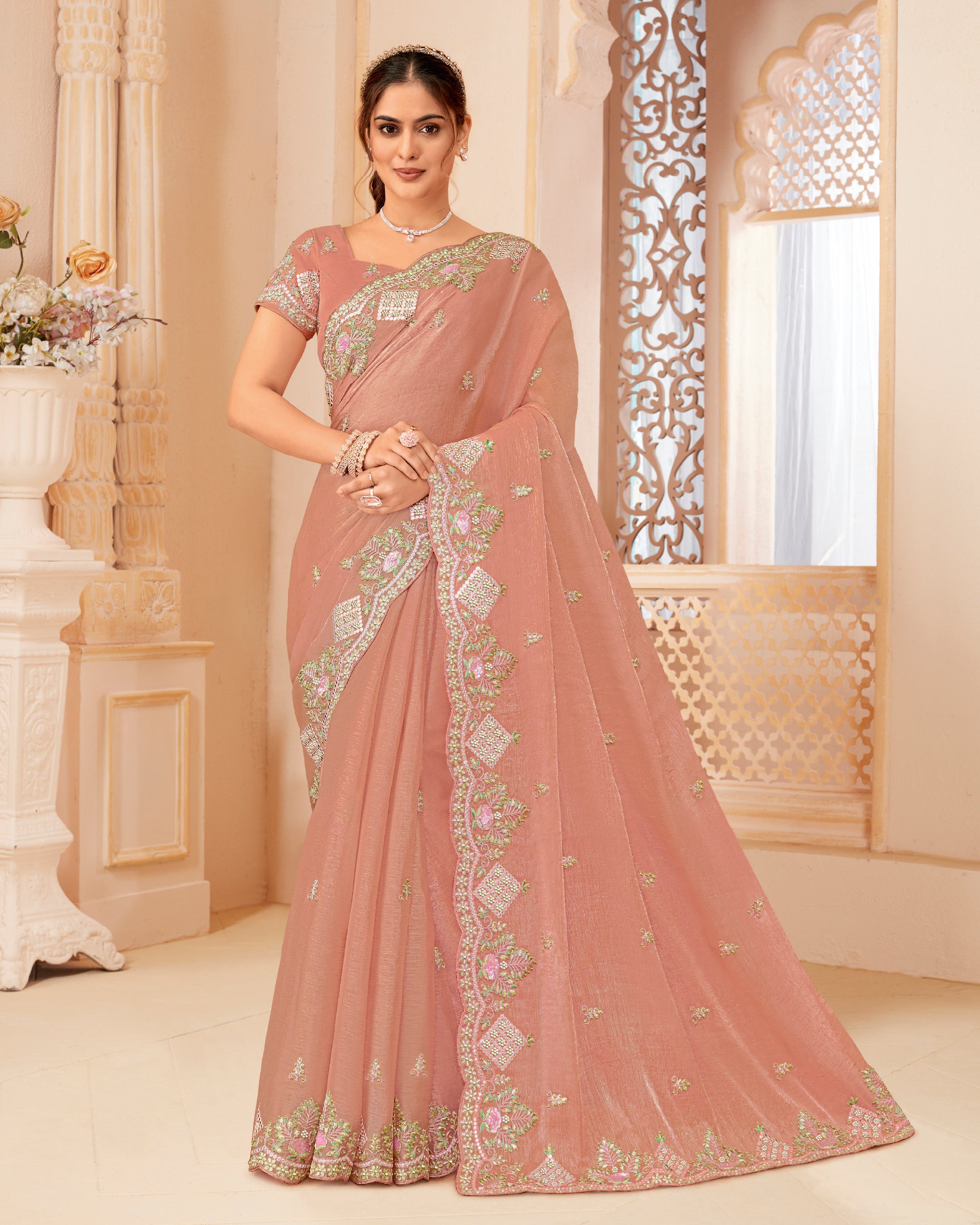 Laxmipati Man_Marzi N-2320 Satin Chiffon Peach Saree