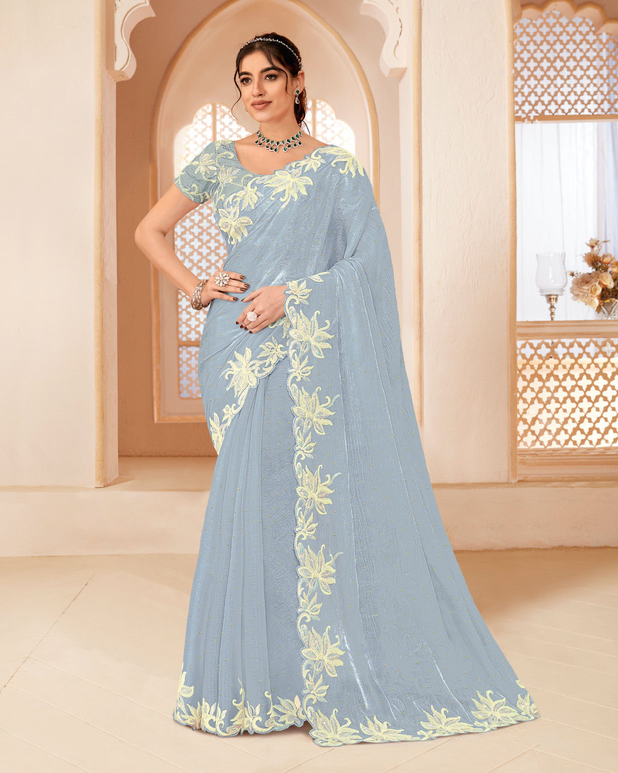 Laxmipati Manmarzi N-2323 Satin Chiffon Sky Blue Saree