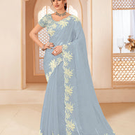 Laxmipati Manmarzi N-2323 Satin Chiffon Sky Blue Saree