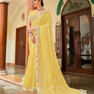 Laxmipati Manmarzi N-2326 Satin Chiffon Lemon Yellow Saree