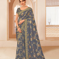 Laxmipati Manmarzi N-2327 Jaquard Grey Saree