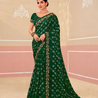 Laxmipati Gold_Spot N-2340 Chiffon Green Saree