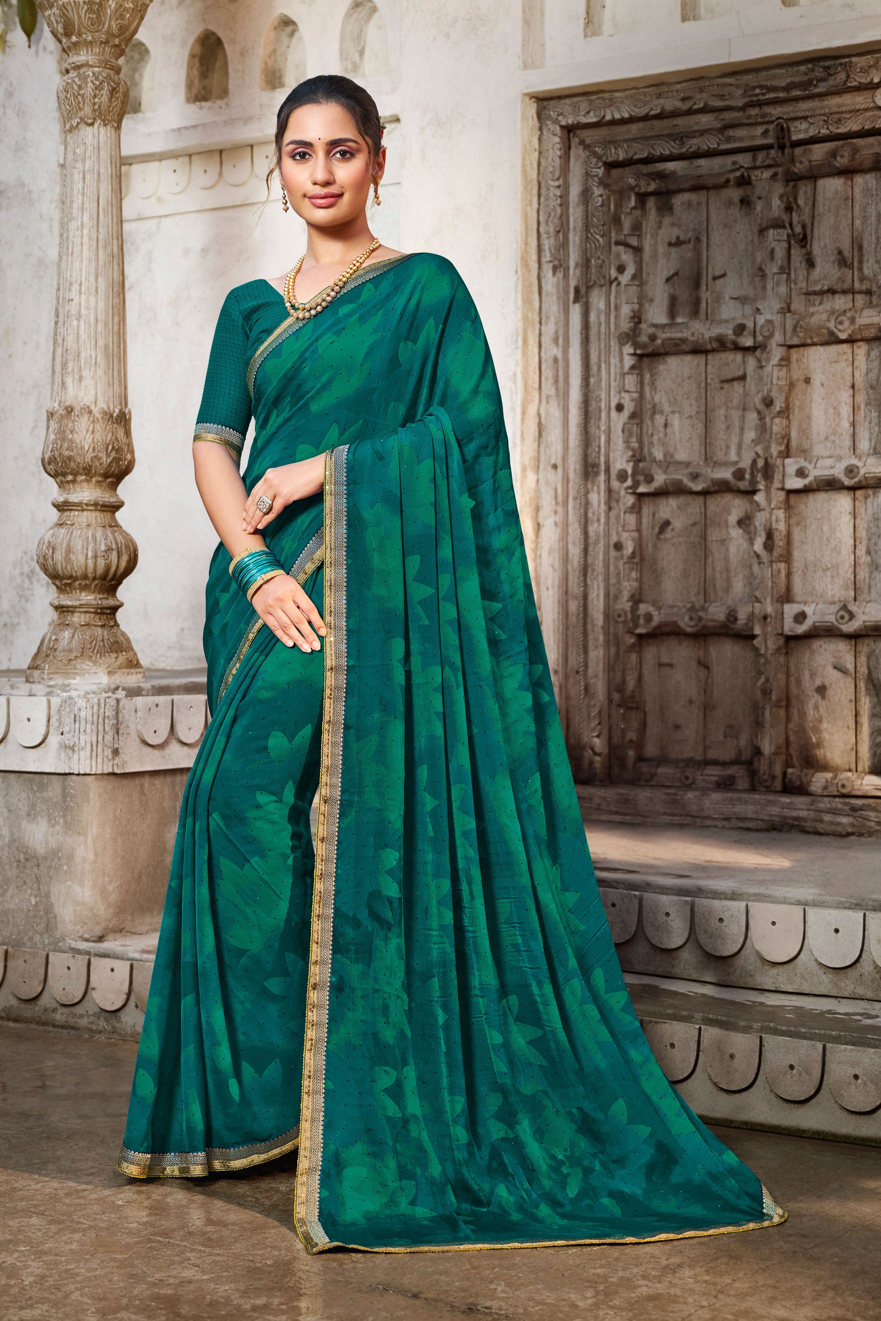 Laxmipati Zill_Mill N-2341 Georgette Green Saree