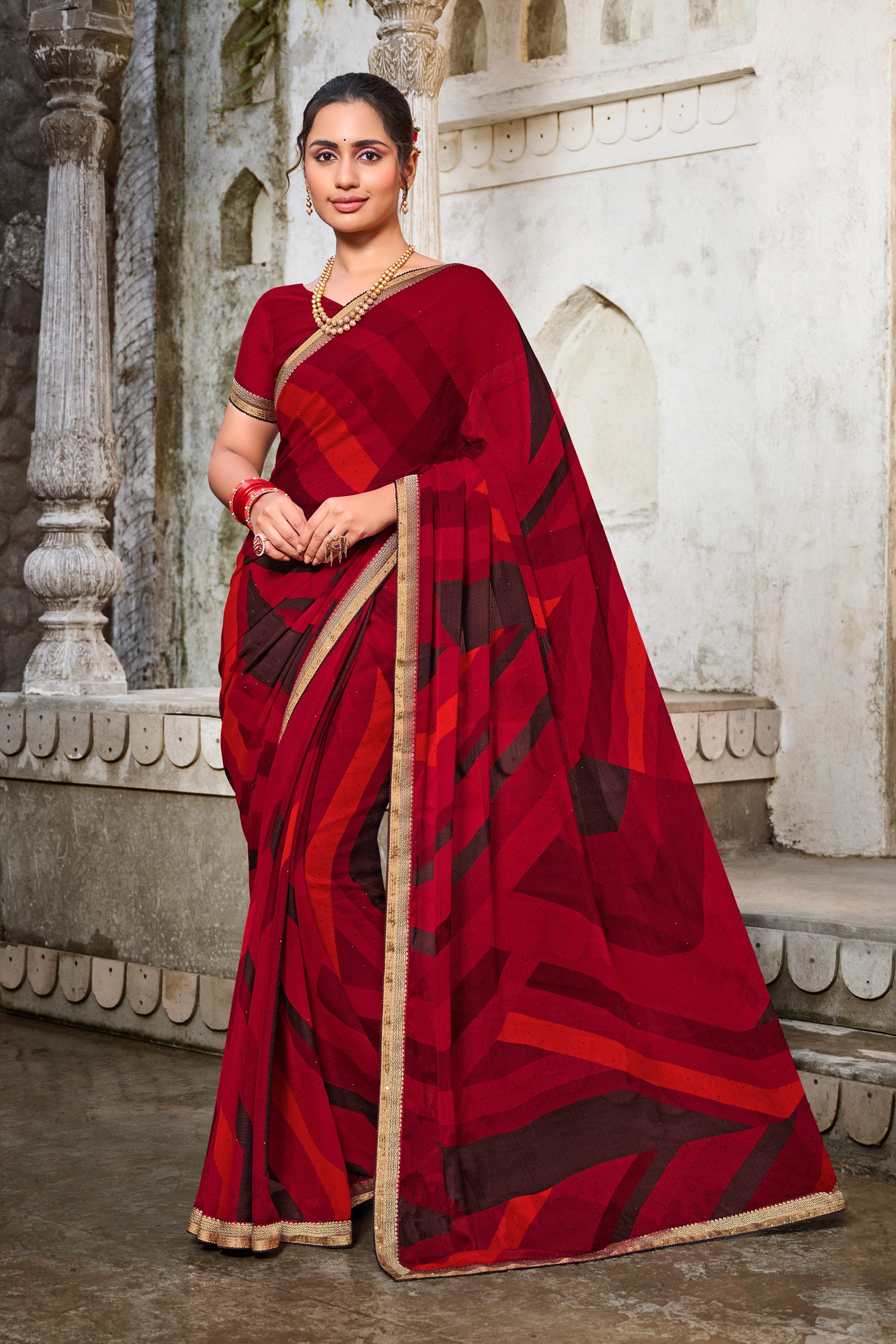 Laxmipati Zill_Mill N-2343 Georgette Red Saree