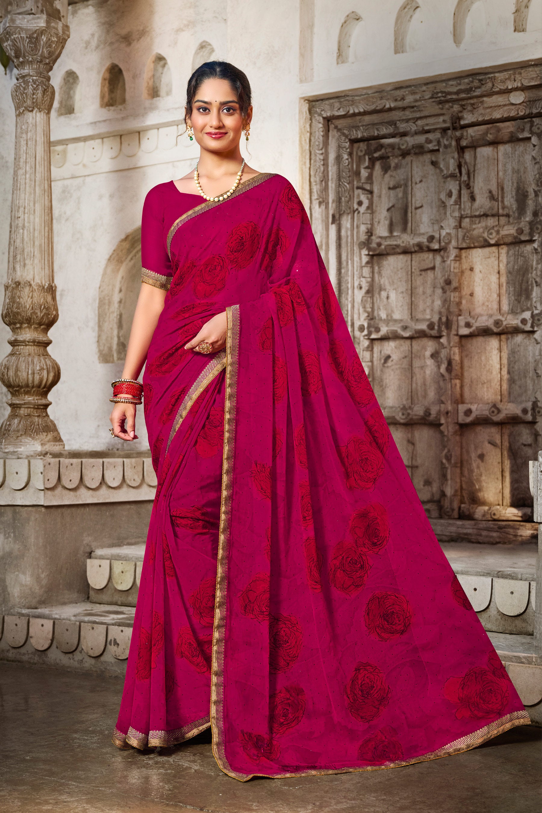 Laxmipati Zill_Mill N-2345 Georgette Pink Saree