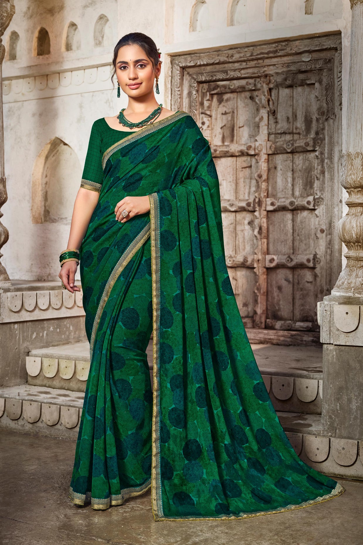 Laxmipati Zill_Mill N-2346 Georgette Green Saree