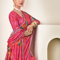 Pink Abstract Print Crepe Silk Saree- Dilkhush