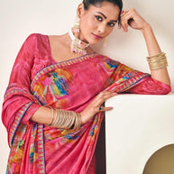 Pink Abstract Print Crepe Silk Saree- Dilkhush