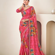Pink Abstract Print Crepe Silk Saree- Dilkhush
