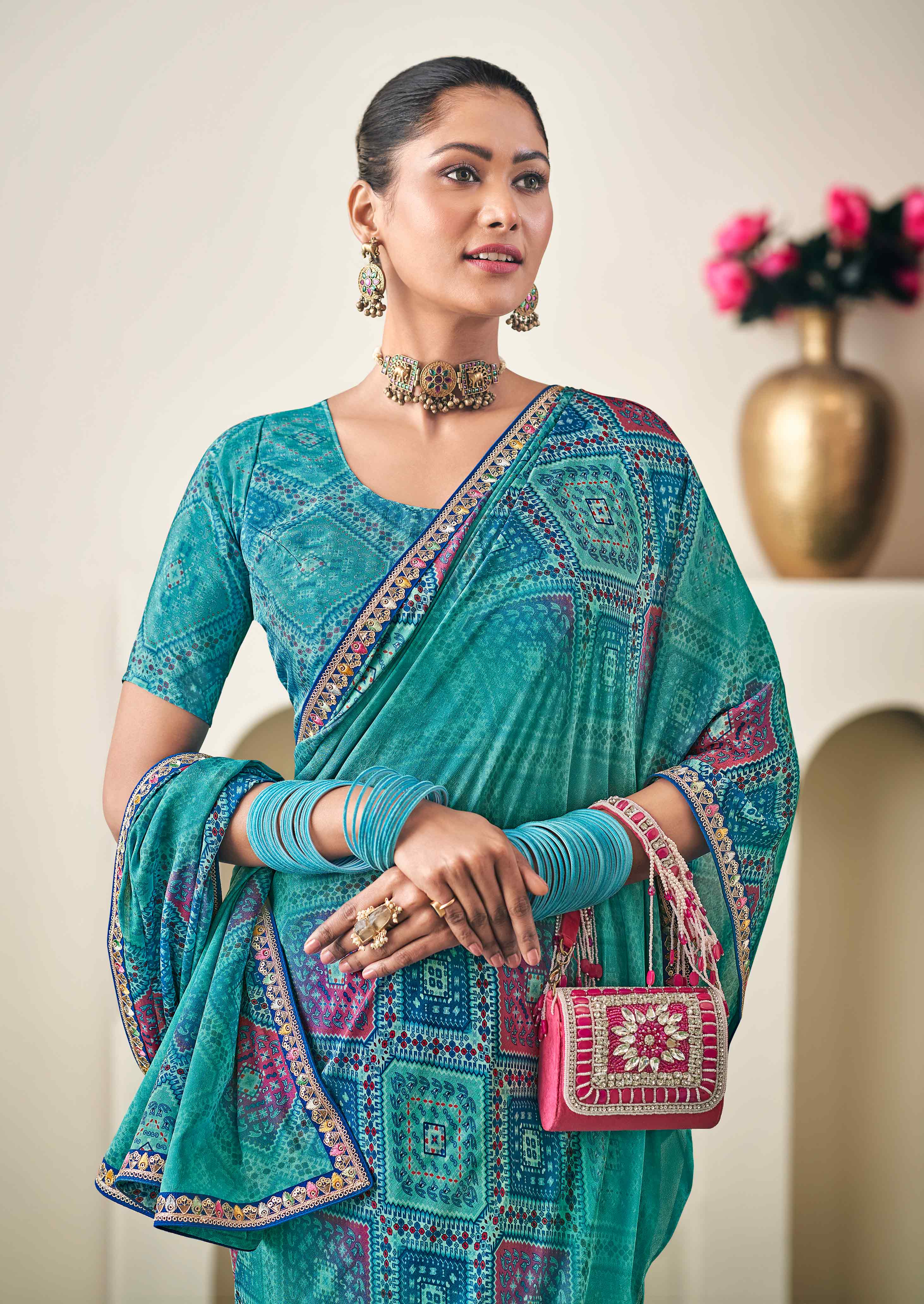Teal Green Crepe Silk Saree- Dilkhush