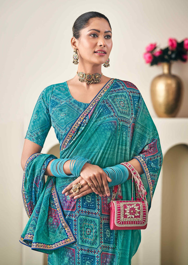 Teal Green Crepe Silk Saree- Dilkhush