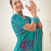 Teal Green Crepe Silk Saree- Dilkhush