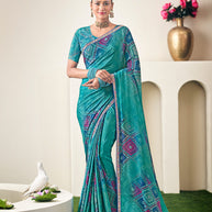 Teal Green Crepe Silk Saree- Dilkhush