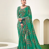 Green Crepe Silk Saree with Geometric Print- Dilkhush