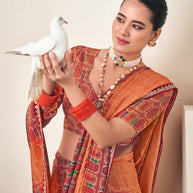 Orange Crepe Silk Saree with Geometric Print- Dilkhush
