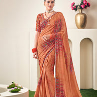 Orange Crepe Silk Saree with Geometric Print- Dilkhush