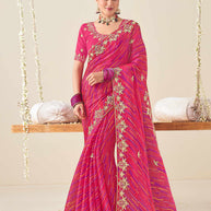 Laxmipati Nazakat Floral Gotta Patti Chiffon Saree in Pink Color with Unstitched Blouse