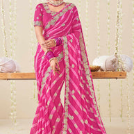 Laxmipati Nazakat Floral Embroidered Chiffon Saree in Pink Color with Unstitched Blouse