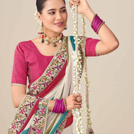 Laxmipati Nazakat Floral Embroidered Chiffon Saree in Multicolor with Unstiched Blouse
