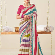 Laxmipati Nazakat Floral Embroidered Chiffon Saree in Multicolor with Unstiched Blouse