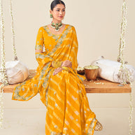Laxmipati Nazakat Floral Embroidered Chiffon Saree in Yellow Color with Unstitched Blouse