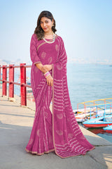 Mauve Georgette Floral Sequin Saree – Parampara