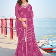 Mauve Georgette Floral Sequin Saree – Parampara