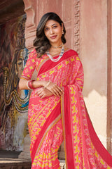 Peach Abstract Print Saree for Festive Wear – Parampara