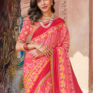 Peach Abstract Print Saree for Festive Wear – Parampara
