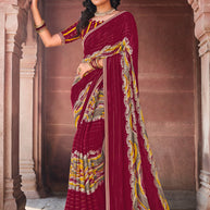 Maroon Moss Saree with Geometrical Print & Lace – Parampara Moss