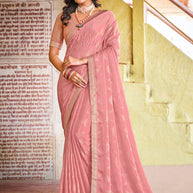 Light Peach Satin Chiffon Saree with Geometrical Print – Parampara