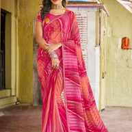 Multicolor Chiffon Saree with Stripe Print With Lace border – Parampara
