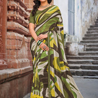 Multicolor Georgette Satin Patta Saree with Abstract Print – Parampara