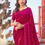 Red Georgette Saree with Zing Zang Stripe With Lace Border – Parampara