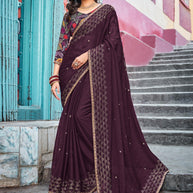 Magenta Chiffon Saree with Siroski Work – Parampara