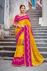 Yellow Zing Zang Stripe Chiffon Saree – Parampara