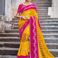 Yellow Zing Zang Stripe Chiffon Saree – Parampara