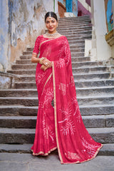 Pink Floral Print Chiffon Saree – Parampara