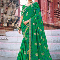 Green Chiffon Saree with Motif Print – Parampara
