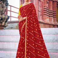 Red Bandhani Print Chiffon Saree – Parampara