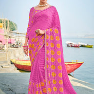 Pink Bandhani Print Chiffon Saree – Parampara