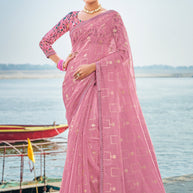Light Peach Kota Doriya Saree with Elegant Lace Border – Parampara